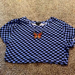 Rue21 Purple And Black Checkered Butterfly Crop Top